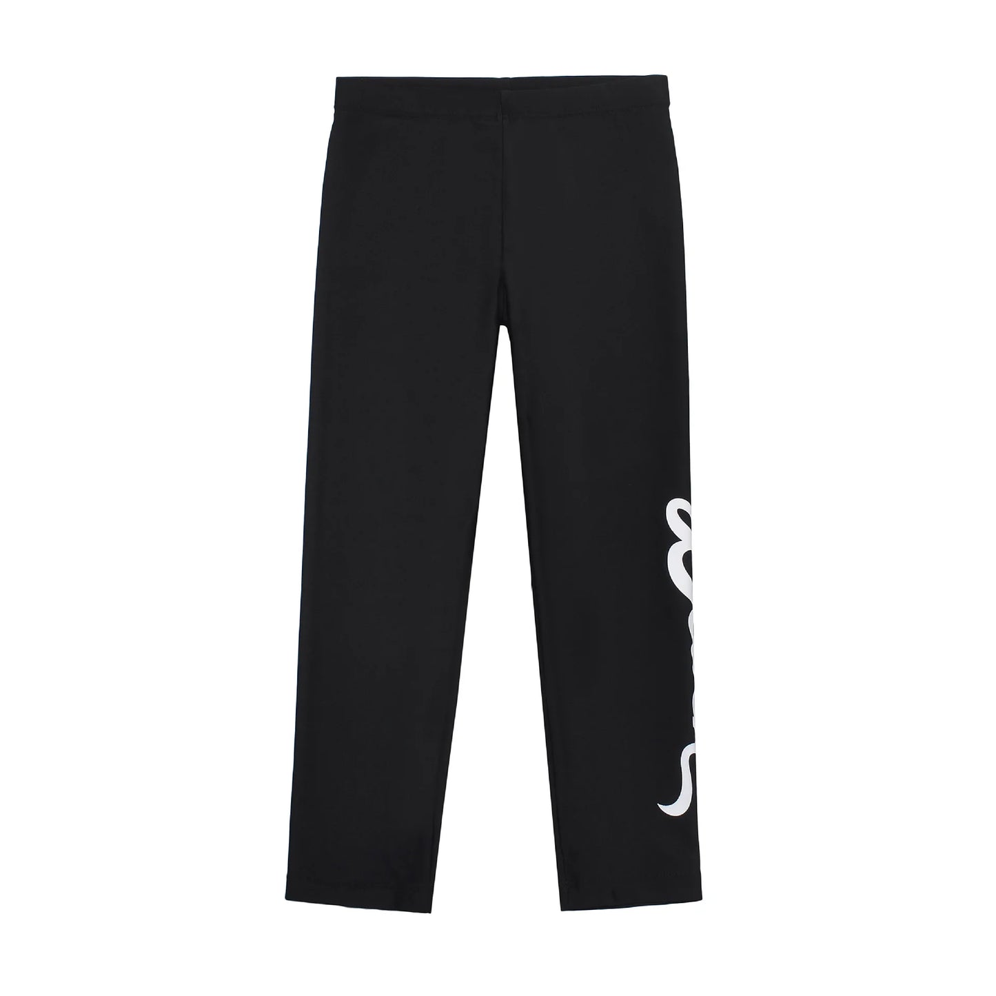 Black pants with a white logo on a white background