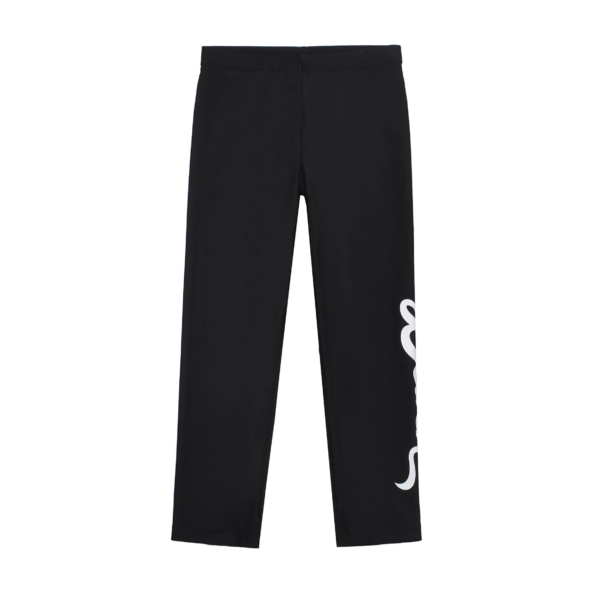 Black pants with a white logo on a white background