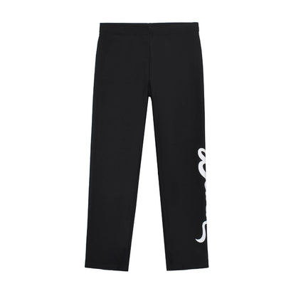 Black pants with a white logo on a white background
