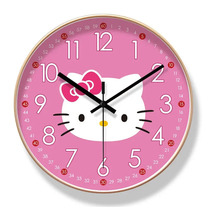 Hello Kitty-themed wall clock with a pink background