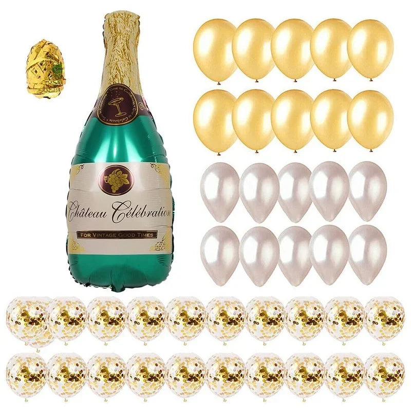 Ensemble de décoration de fête avec ballons à confettis dorés