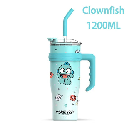 Light blue tumbler with cartoon clownfish design and handle, featuring the brand 'HANGYODON'.
