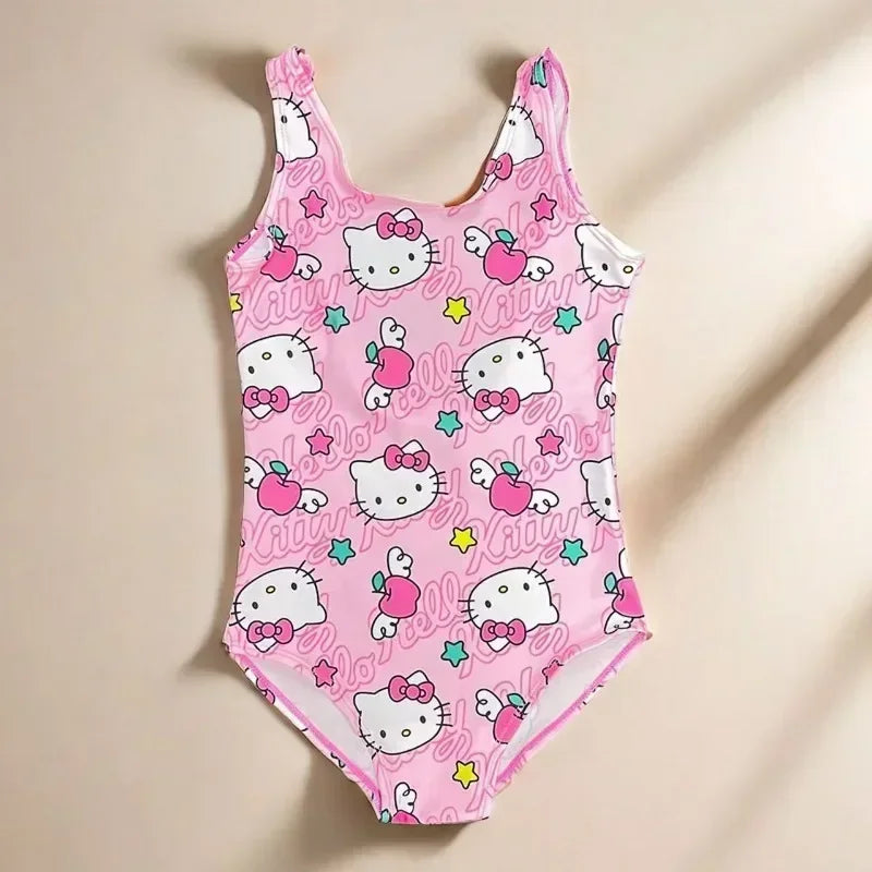 Pink Hello Kitty swimsuit on a beige background