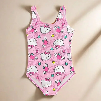 Pink Hello Kitty swimsuit on a beige background