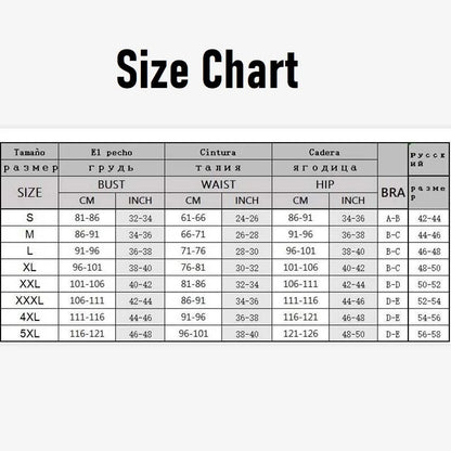 Size chart for clothing measurements in centimeters and inches on a white background