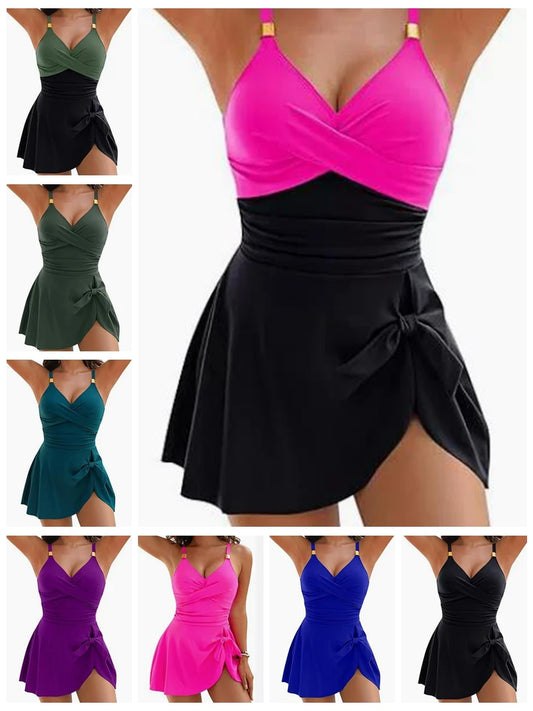 Black and pink dress with multiple color options displayed.
