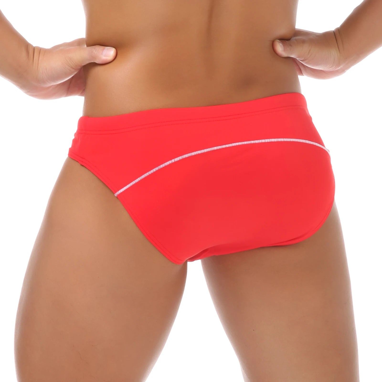 Red underwear with white trim on a white background