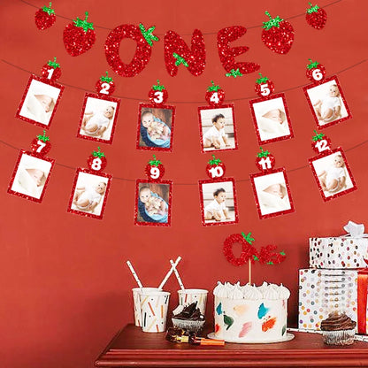 Strawberry One Cake Topper Set