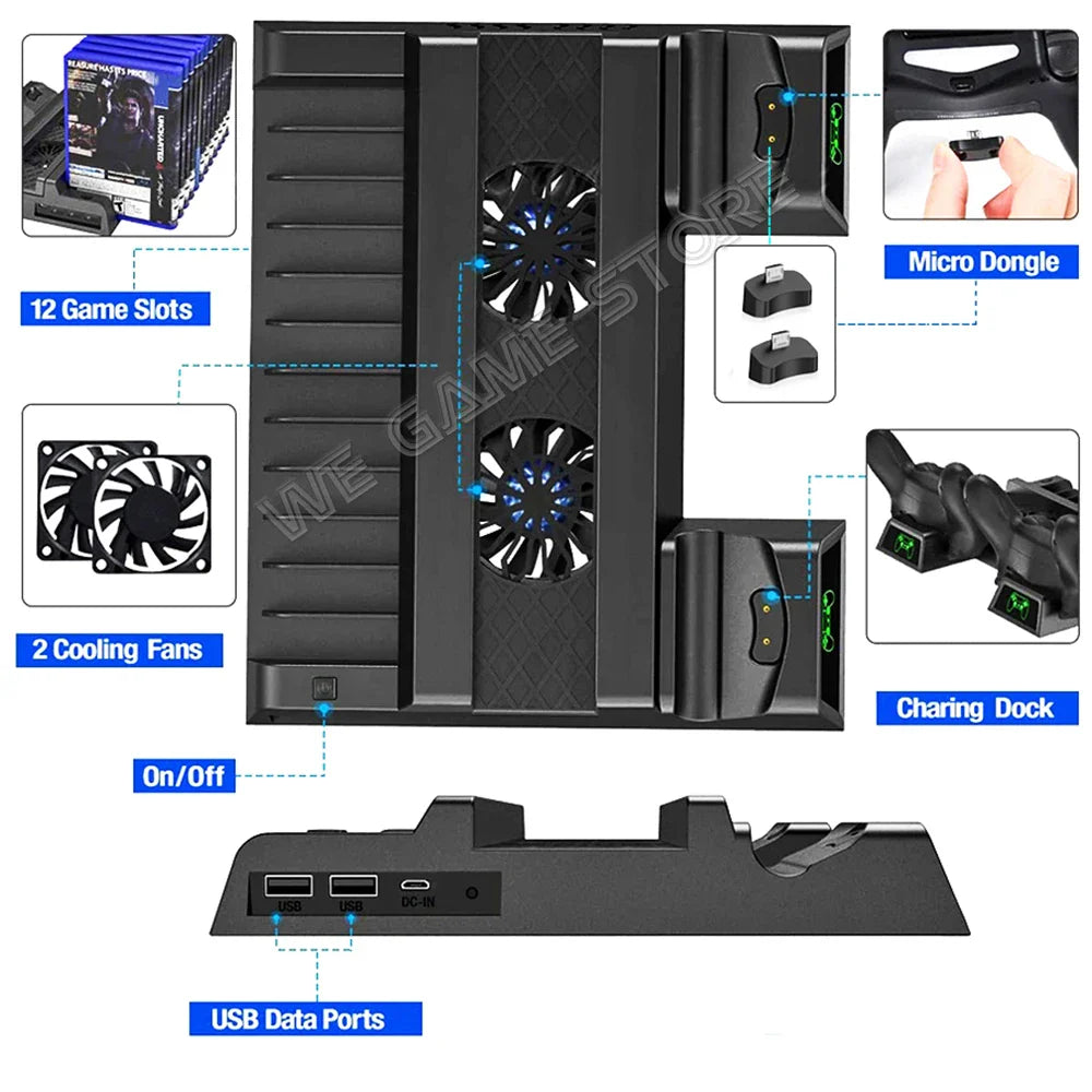 Support de ventilateur de refroidissement PS4 et chargeur de contrôleur double
