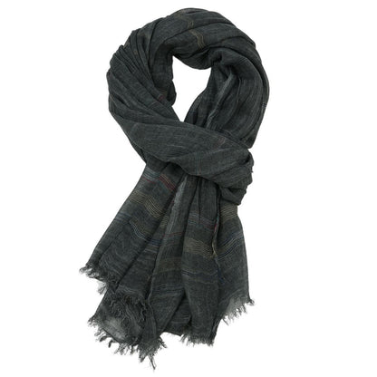 Chic Striped Cotton Linen Scarf in a deep charcoal color, providing a chic accent to any outfit. This lightweight scarf is an essential item for layering in any climate. Winter Hats And Scarves.