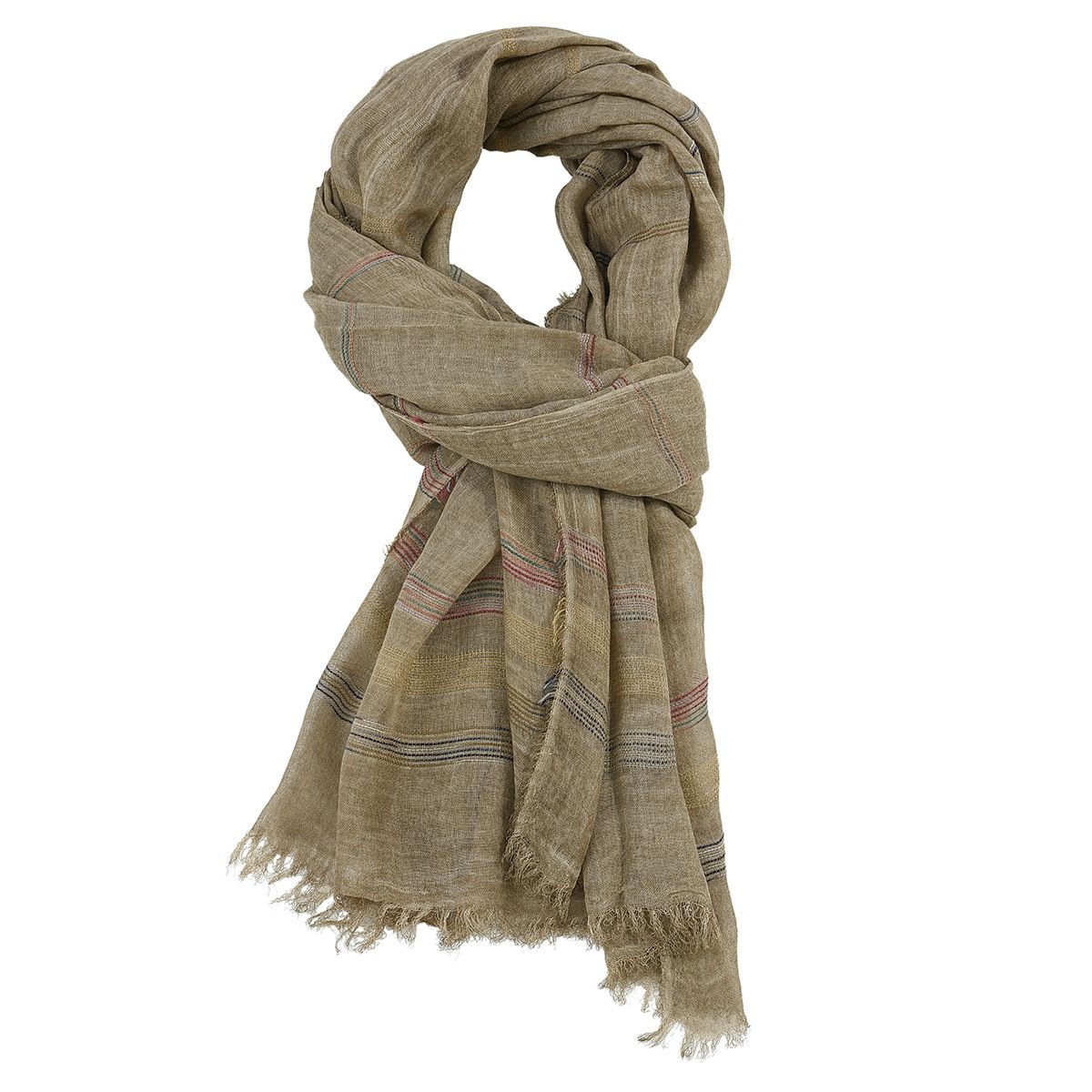 Chic Striped Cotton Linen Scarf featured in a warm earthy tone, adding sophistication to your style. This versatile scarf is perfect for both casual and formal looks throughout the seasons. Winter Hats And Scarves.