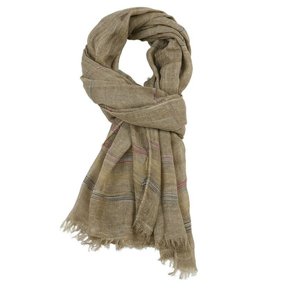 Chic Striped Cotton Linen Scarf featured in a warm earthy tone, adding sophistication to your style. This versatile scarf is perfect for both casual and formal looks throughout the seasons. Winter Hats And Scarves.