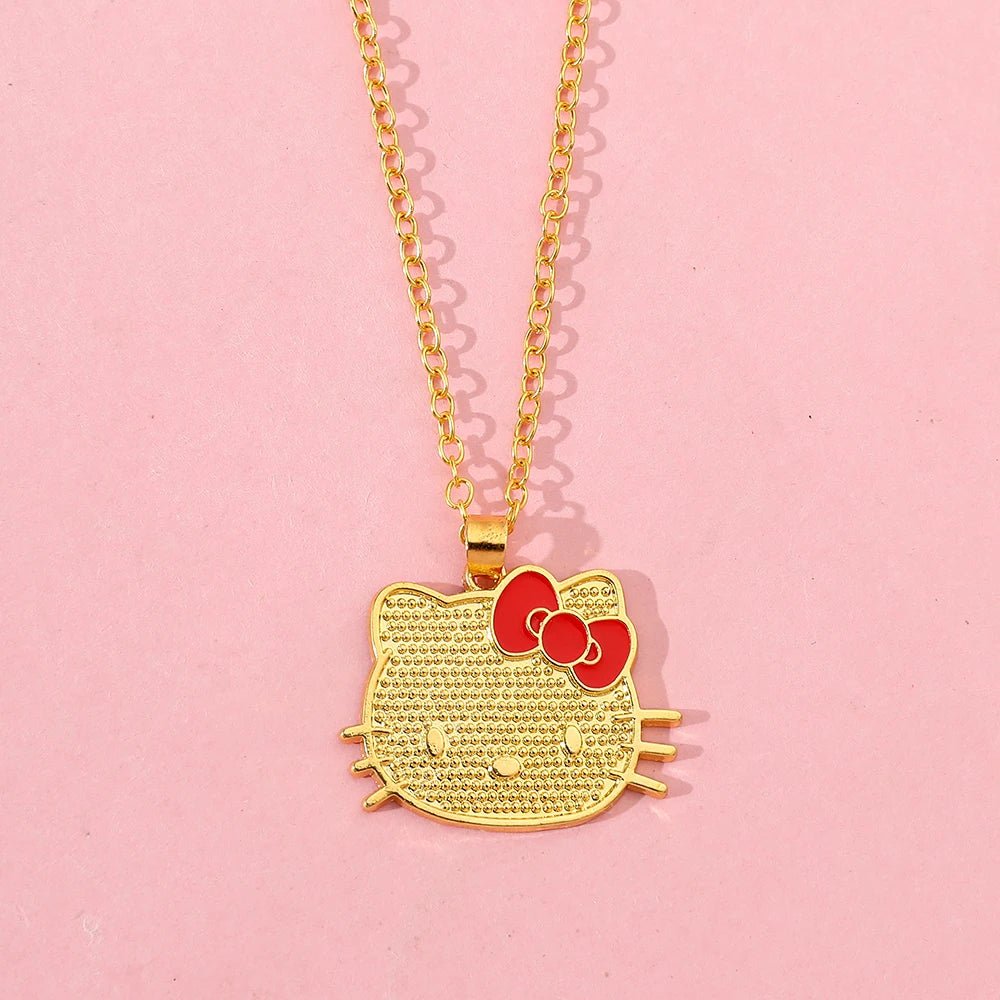 Anime Hello Kitty Kawaii Gold Necklace Sanrio Cat Pendant - Cake Pops Parties