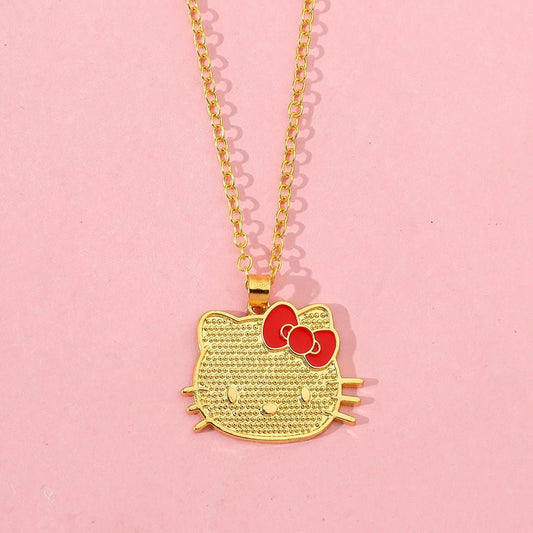 Anime Hello Kitty Kawaii Gold Necklace Sanrio Cat Pendant - Cake Pops Parties