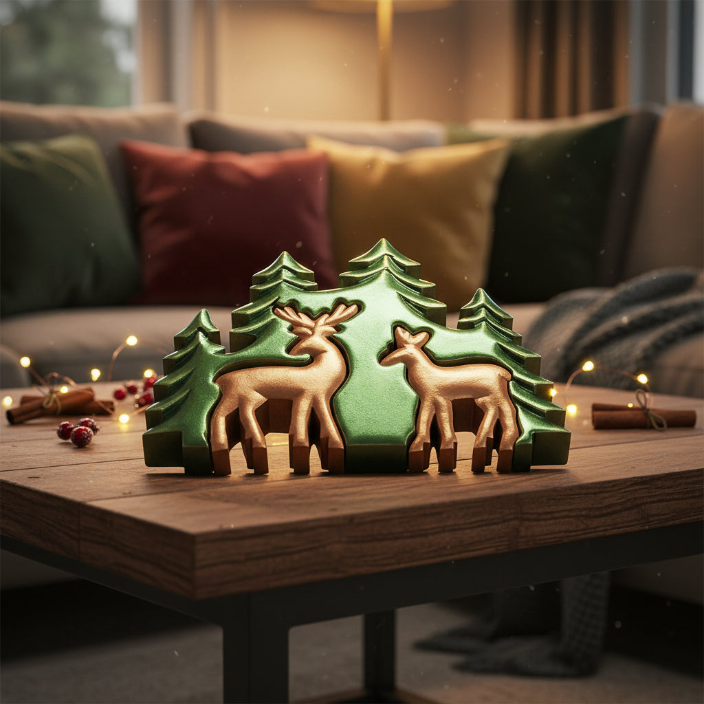 Lost in The Forest 3D Wooden Deer Decoration 18x23cm featuring a charming woodland scene with two deer and lush greenery, creating a serene atmosphere for any space. Perfect as a {{scent}} {{product_type}} – Christmas Gift Home Fragrance.