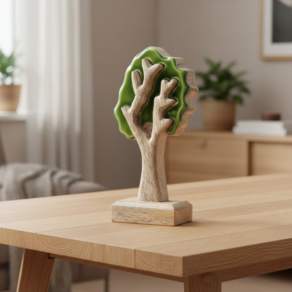 Lost In The Forest - Handcrafted Wooden Tree Decoration featuring a green enamel tree design on a wooden base, perfect for adding a touch of charm to your festive decor. Ideal for Christmas Gift Home Fragrance.