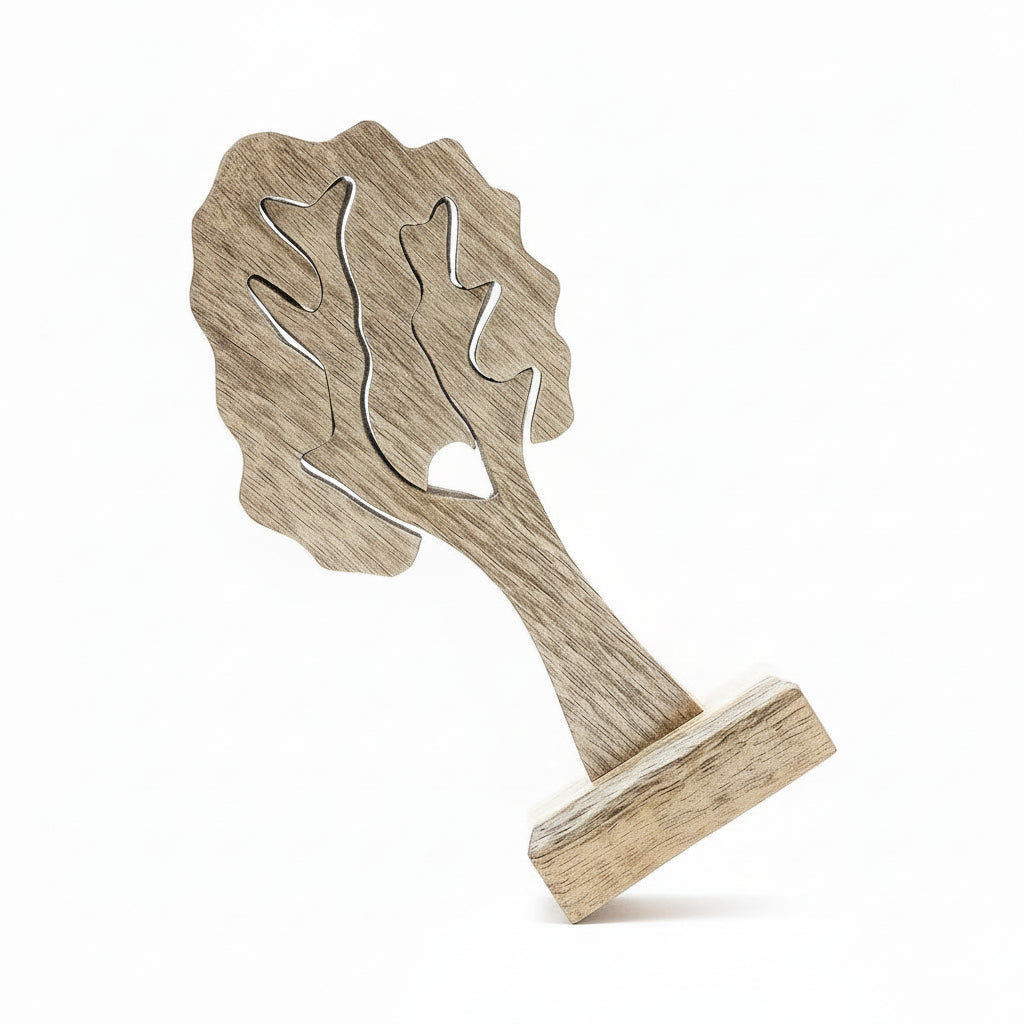 Close-up of the Lost In The Forest - Handcrafted Wooden Tree Decoration highlighting its intricate tree carving and smooth wood texture, making it a delightful addition to any festive setting. Suitable for Christmas Gift Home Fragrance.