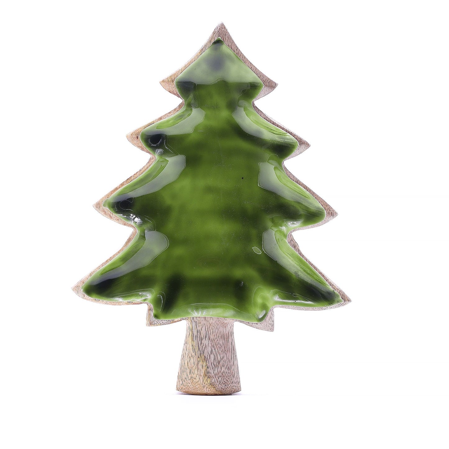 Enamel Tree Wooden Bowl – 25x19cm Rustic Décor for Cozy Homes showcasing a glossy green enamel finish, ideal as a Christmas gift home fragrance.