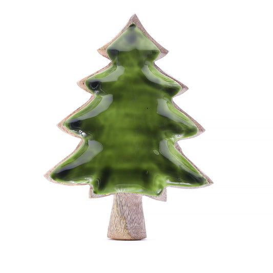 Enamel Tree Wooden Bowl – 25x19cm Rustic Décor for Cozy Homes showcasing a glossy green enamel finish, ideal as a Christmas gift home fragrance.