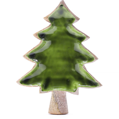 Enamel Tree Wooden Bowl – 25x19cm Rustic Décor for Cozy Homes featuring a whimsical tree shape in vibrant green, perfect for a Christmas gift home fragrance.