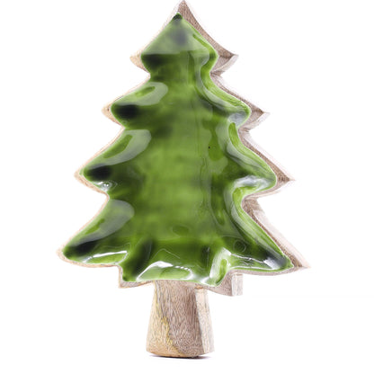 Enamel Tree Wooden Bowl – 25x19cm Rustic Décor for Cozy Homes with a beautiful green interior, making it a charming Christmas gift home fragrance.