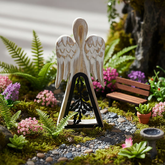 Whitewashed Mango Wood Angel With Iron Cut-Out – 18cm Christmas Decor, beautifully handcrafted ornament featuring a unique iron holly cut-out design, perfect for enhancing festive home decor. Ideal for a Christmas Gift Home Fragrance.