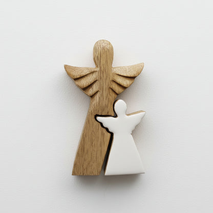 Side perspective of the Mango Wood Angel Decorative Sculpture, highlighting its elegant design, suitable for any home décor as a Christmas Gift Home Fragrance.
