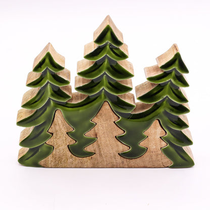 Lost In The Forest - Three Trees 3D Wooden Decoration displaying a charming arrangement of glossy green and natural wood tones, a delightful addition to any setting as a {{scent}} {{product_type}} – Christmas Gift Home Fragrance.