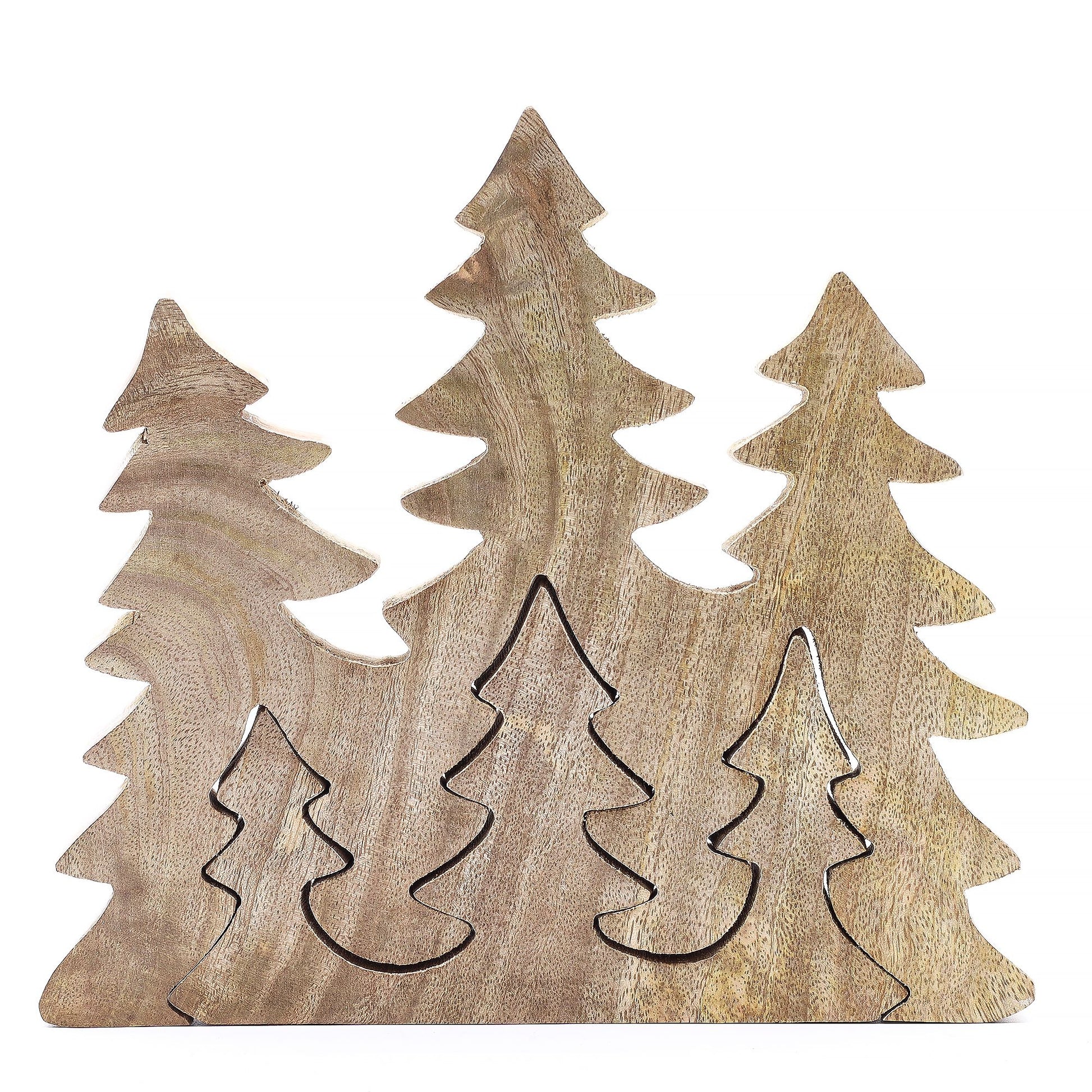 Lost In The Forest - Three Trees 3D Wooden Decoration with a natural wooden finish, featuring three tall pine silhouettes, ideal for enhancing your decor as a {{scent}} {{product_type}} – Christmas Gift Home Fragrance.