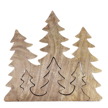 Lost In The Forest - Three Trees 3D Wooden Decoration with a natural wooden finish, featuring three tall pine silhouettes, ideal for enhancing your decor as a {{scent}} {{product_type}} – Christmas Gift Home Fragrance.
