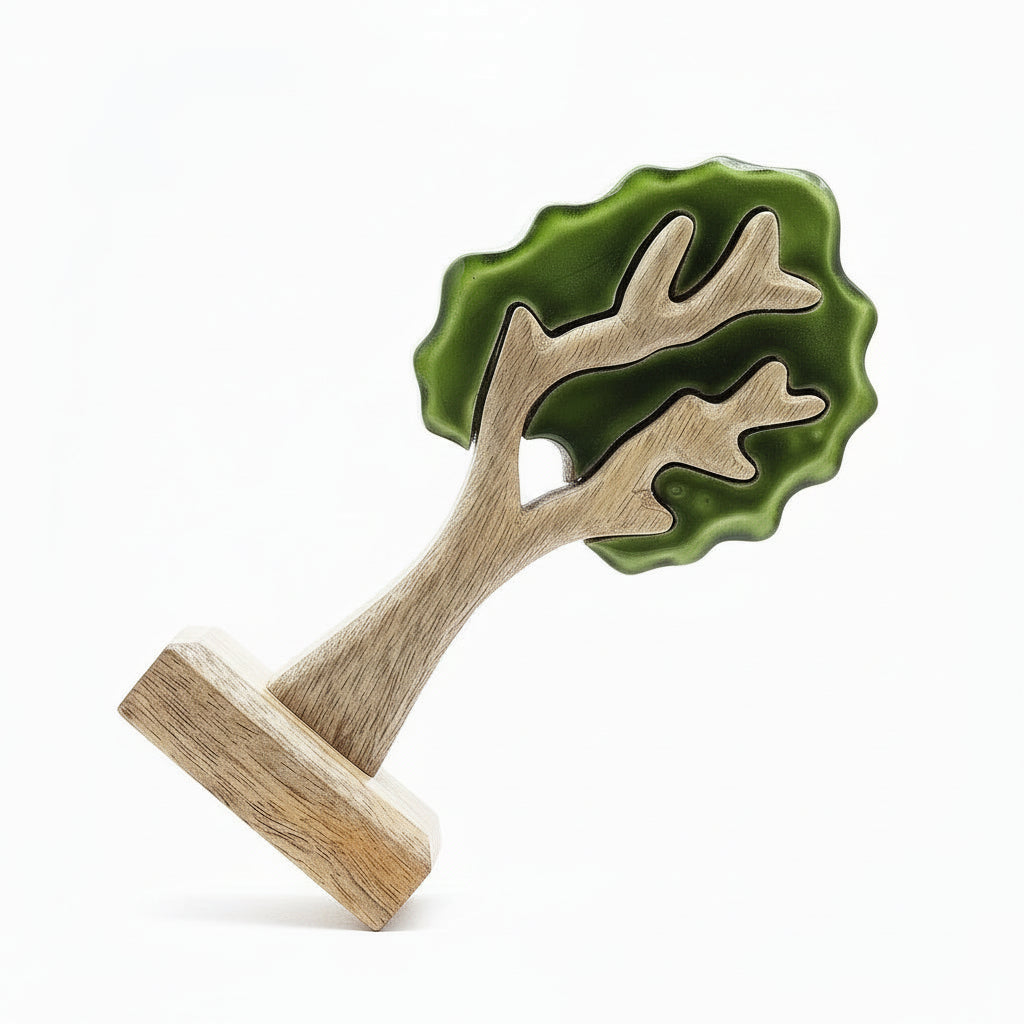 Side view of the Lost In The Forest - Handcrafted Wooden Tree Decoration, highlighting its dimensions of 20cm height and 10cm width, making it a charming addition to holiday decor. Great choice for {{scent}} {{product_type}} – Christmas Gift Home Fragrance.