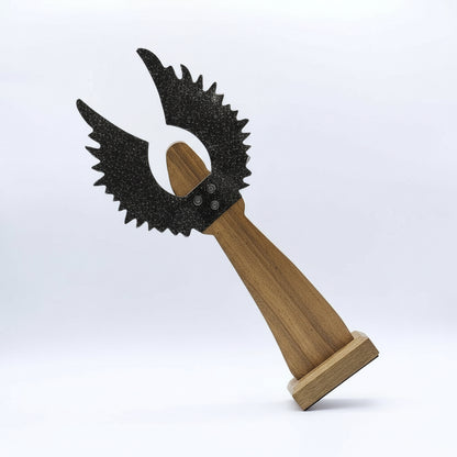 Back perspective of the Hand-Carved 40Cm Mango Wood Guardian Angel With Metal Wings, showcasing its striking silhouette. An ideal Christmas gift home fragrance for any decor.