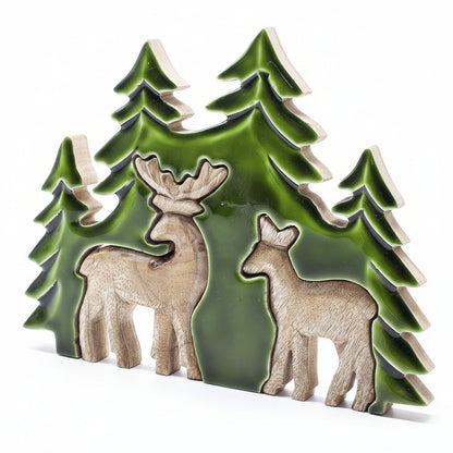 Beautiful Lost in The Forest 3D Wooden Deer Decoration featuring two deer and tall fir trees. Ideal as a Christmas gift for nature lovers. Perfect for home decor, adding a touch of woodland charm. {{scent}} {{product_type}} – Christmas Gift Home Fragrance.