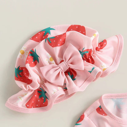 Baby Girls Strawberry Swimsuit | Long Sleeve Rash Guard with Sun Hat - Cake Pops Parties