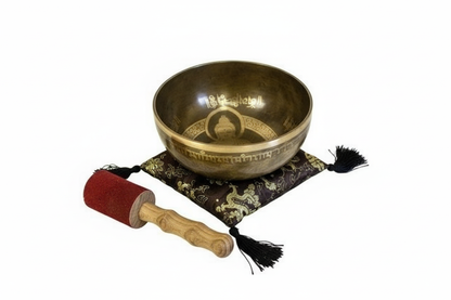 Bowl on cushion with mallet across front