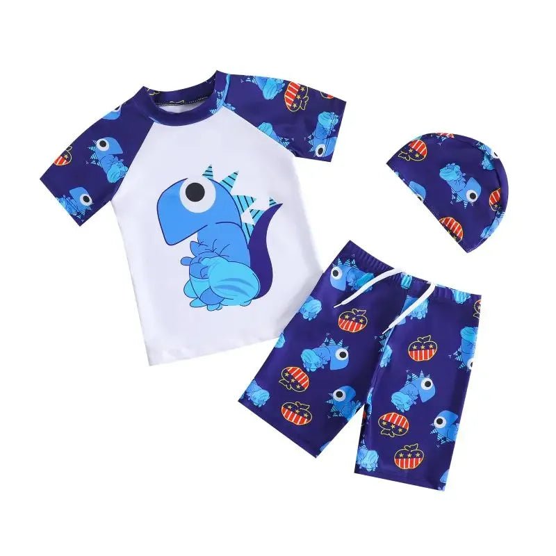 Boys 3 - Piece Swimsuit Set | Top, Trunks & Hat | Water Sports - Cake Pops Parties