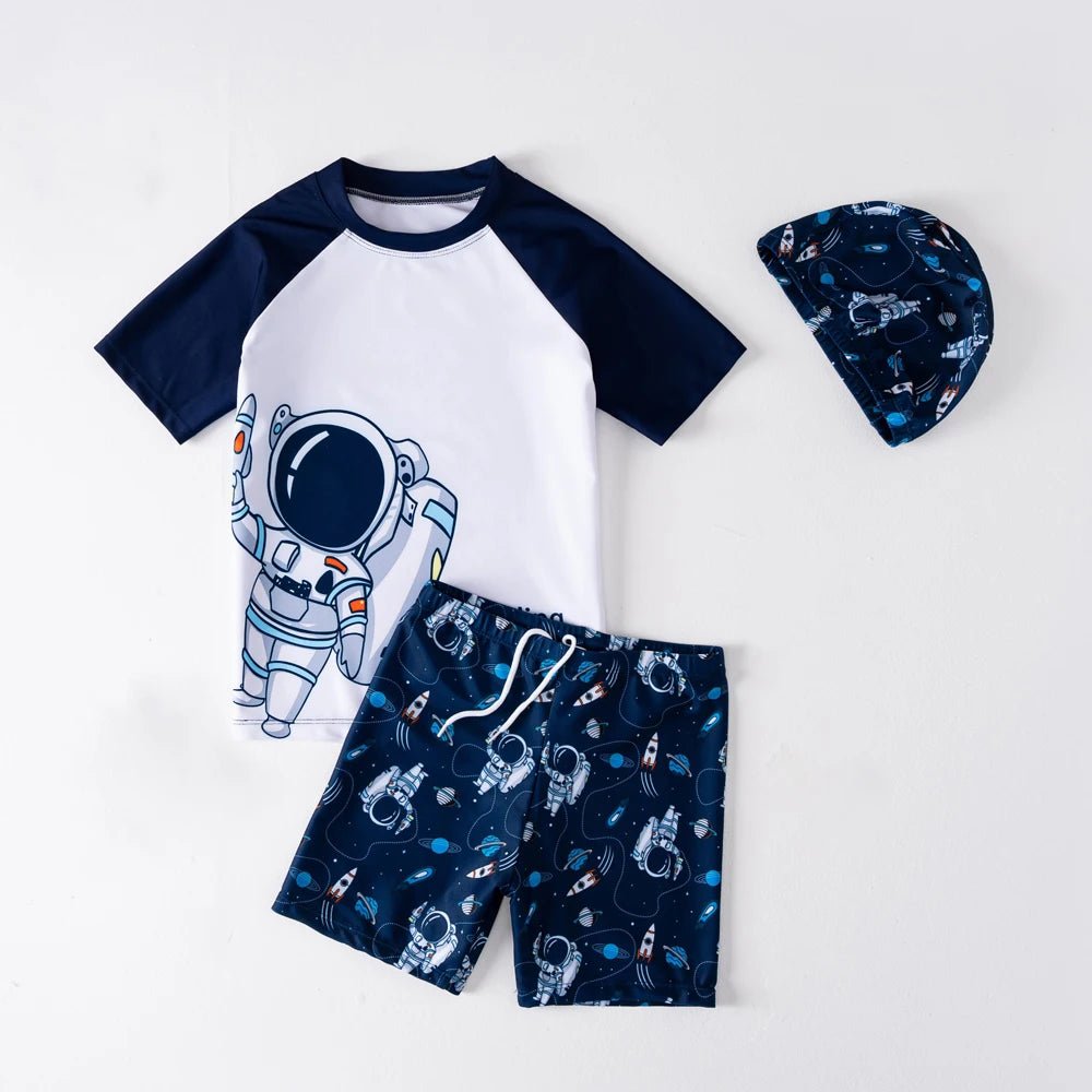 Boys Astronaut Swimsuit Set | Short Sleeve Quick - Dry Beach Outfit - Cake Pops Parties