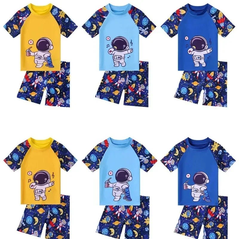 Boys Astronaut Two - Piece Swimsuit Set | Quick - Dry Teenage Swim Cap - Cake Pops Parties