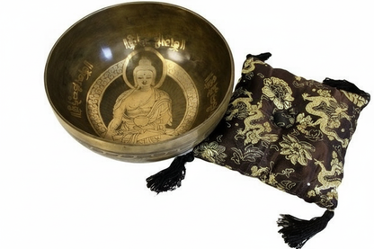 Brass Buddha Singing Bowl on cushion without mallet
