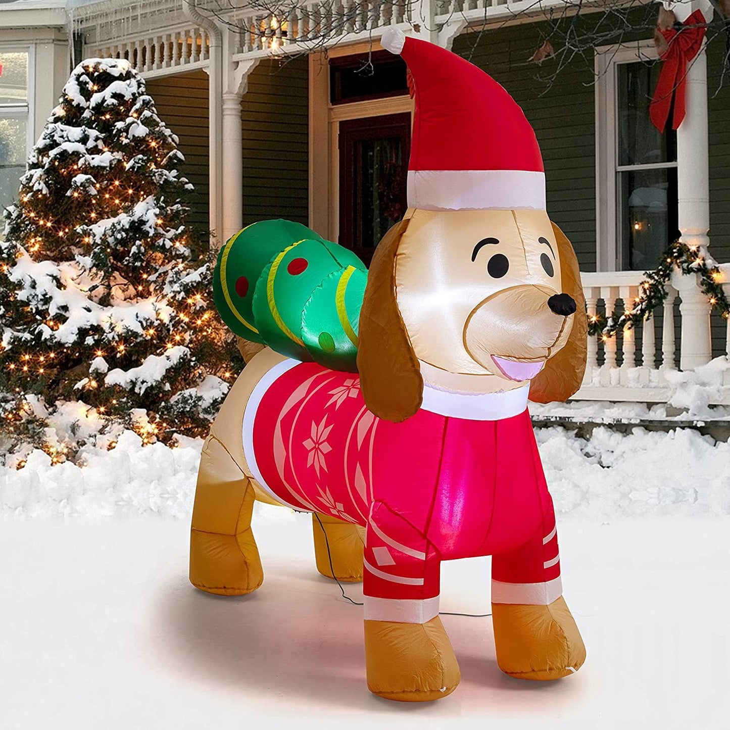 Décoration d'arbre de Noël en forme de chien saucisse de 7 pieds