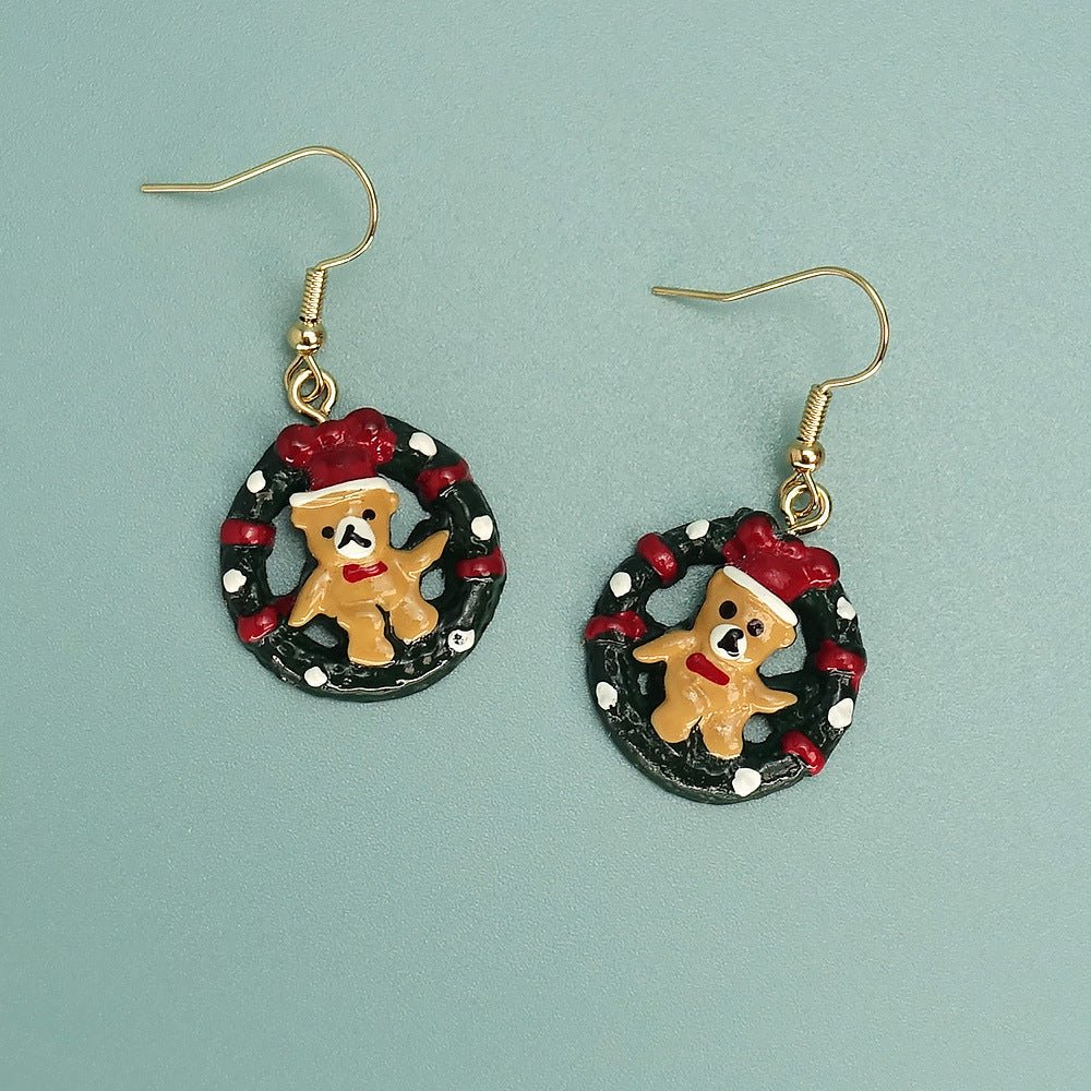 Christmas Cartoon Bear Circle Earrings - Cake Pops Parties