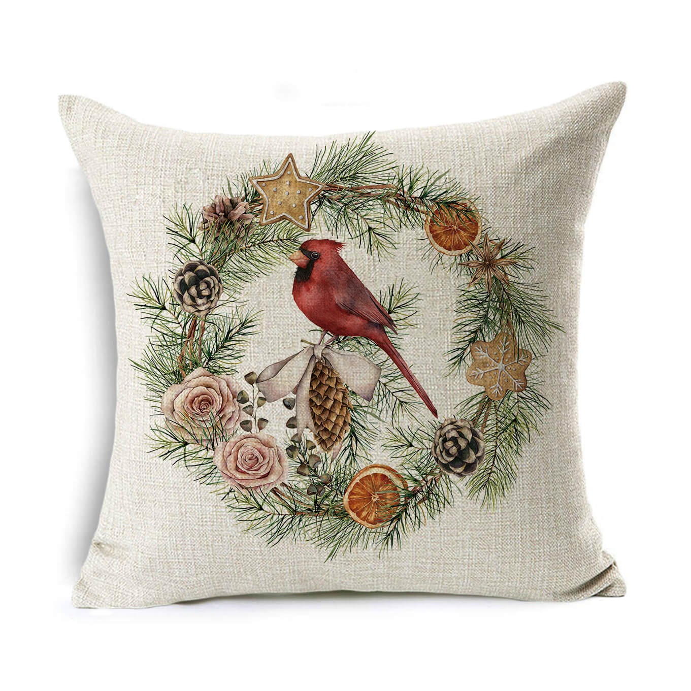 Christmas Linen Wreath Pillowcase - Cake Pops Parties