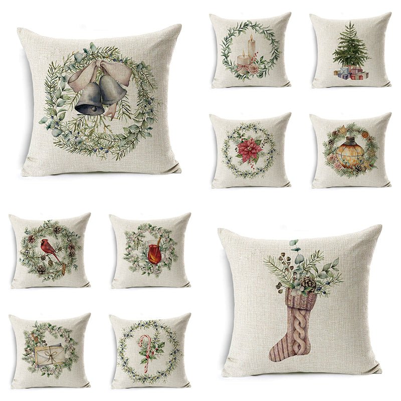 Christmas Linen Wreath Pillowcase - Cake Pops Parties
