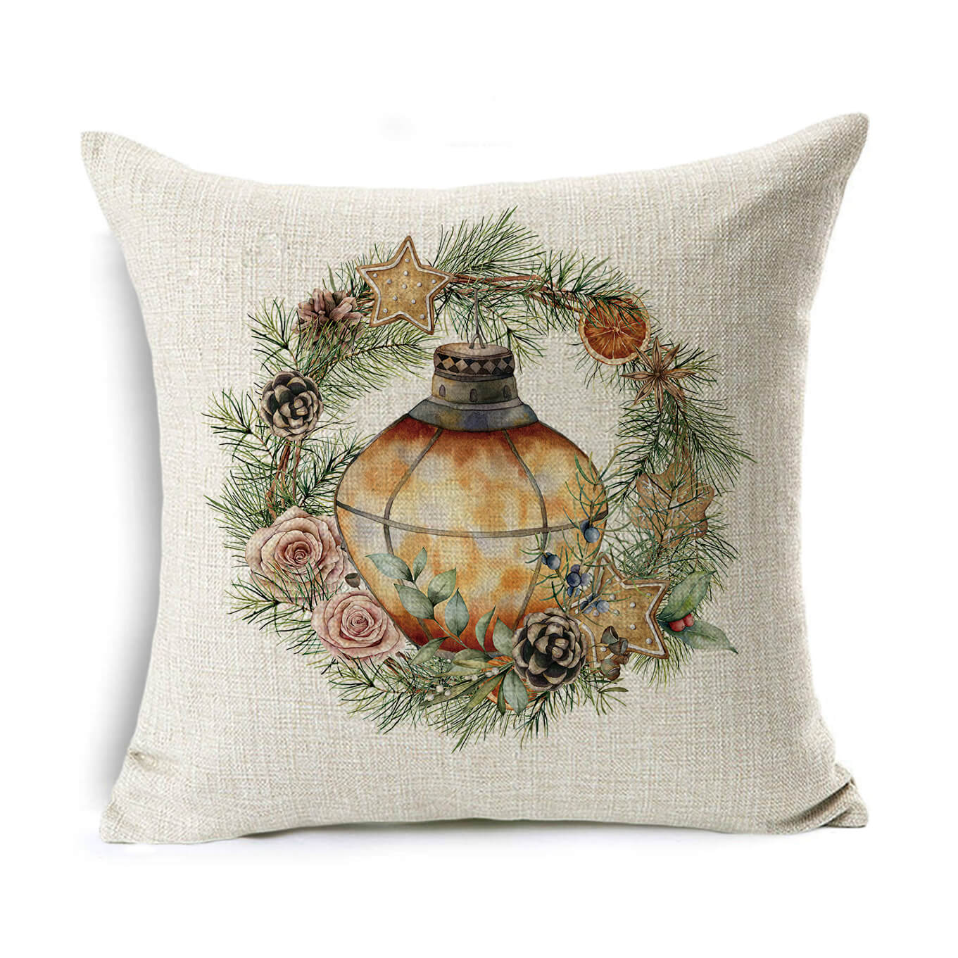 Christmas Linen Wreath Pillowcase - Cake Pops Parties