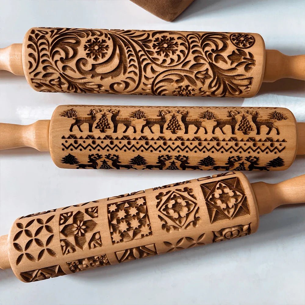 Christmas Rolling Pins - Snowflake Elk Patterned Roller - Cake Pops Parties