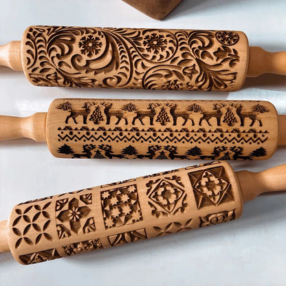 Christmas Rolling Pins - Snowflake Elk Patterned Roller - Cake Pops Parties