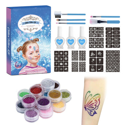 Colorful Diamond Glitter Tattoo Set - Kids Face & Body Art Kit - Cake Pops Parties