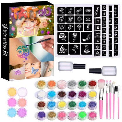 Colorful Diamond Glitter Tattoo Set - Kids Face & Body Art Kit - Cake Pops Parties