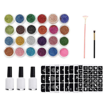 Colorful Diamond Glitter Tattoo Set - Kids Face & Body Art Kit - Cake Pops Parties