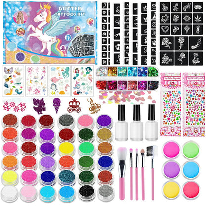 Colorful Diamond Glitter Tattoo Set - Kids Face & Body Art Kit - Cake Pops Parties